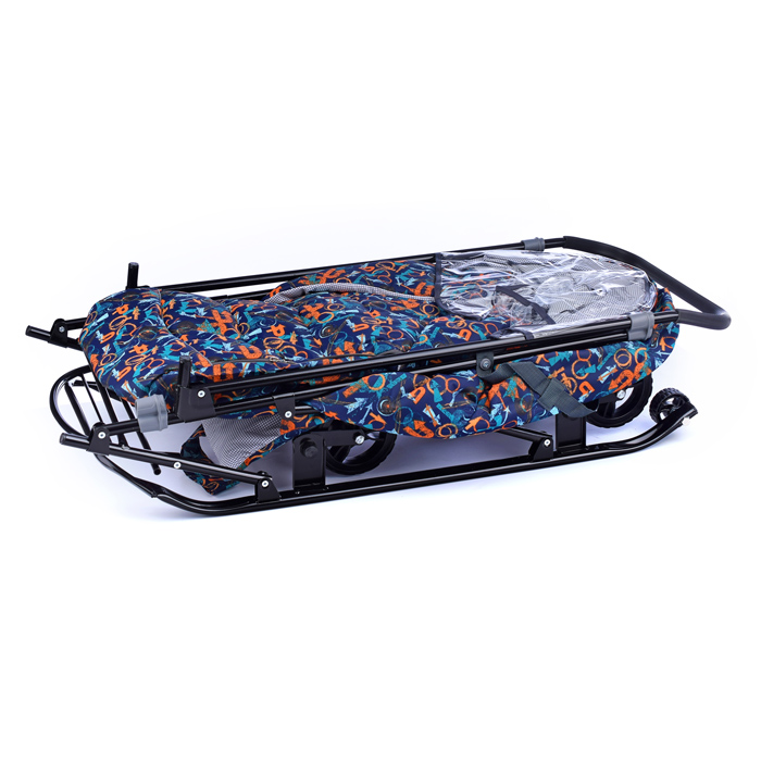 Фото к товару Санки-коляска Снежинка универсал-1 (стрелки оранжевый) Санки-коляска Снежинка универсал-1 (стрелки оранжевый)