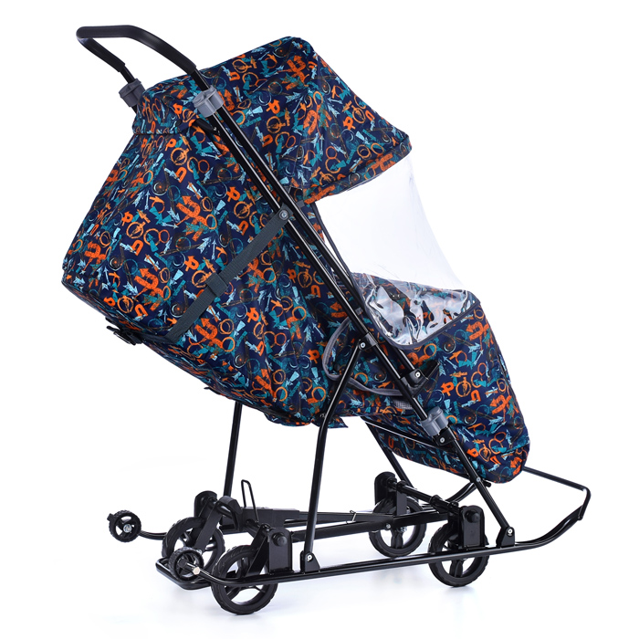 Фото к товару Санки-коляска Снежинка универсал-1 (стрелки оранжевый) Санки-коляска Снежинка универсал-1 (стрелки оранжевый)