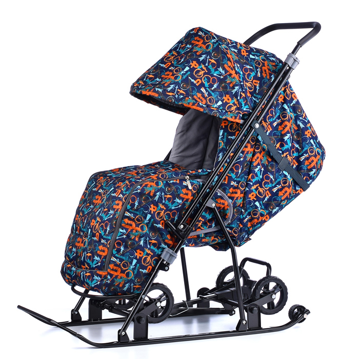 Фото к товару Санки-коляска Снежинка универсал-1 (стрелки оранжевый) Санки-коляска Снежинка универсал-1 (стрелки оранжевый)