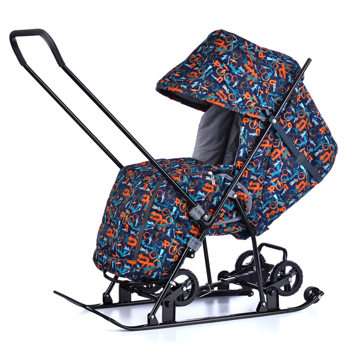 Фото к товару Санки-коляска Снежинка универсал-1 (стрелки оранжевый) Санки-коляска Снежинка универсал-1 (стрелки оранжевый)