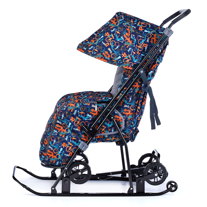 Фото к товару Санки-коляска Снежинка универсал-1 (стрелки оранжевый) Санки-коляска Снежинка универсал-1 (стрелки оранжевый)