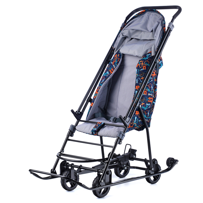 Фото к товару Санки-коляска Снежинка универсал-1 (стрелки оранжевый) Санки-коляска Снежинка универсал-1 (стрелки оранжевый)