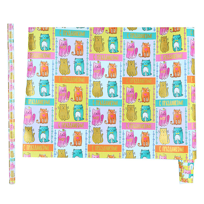 Упаковочная бумага. Котики, для сувенирной продукции в листах размером 100*70см. Упаковочная бумага. Котики, для сувенирной продукции в листах размером 100*70см.
