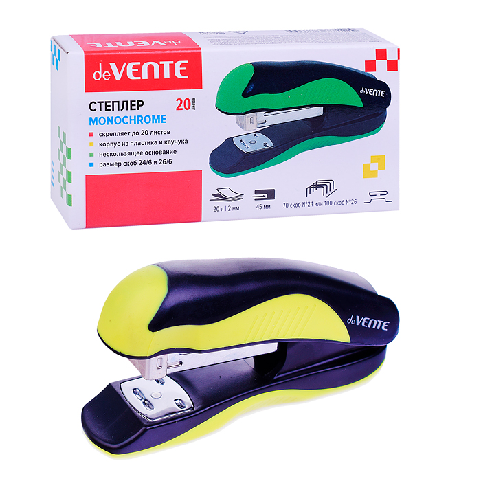 Степлер "MonoChrome" 24/6&26/6 (мощность 20 листов, глубина скрепления 45 мм) пластиковый 