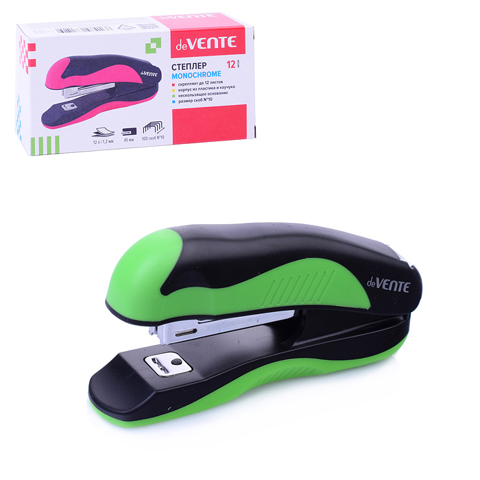 Степлер "MonoChrome" № 10 (мощность 12 листов, глубина скрепления 45 мм) пластиковый с кауч