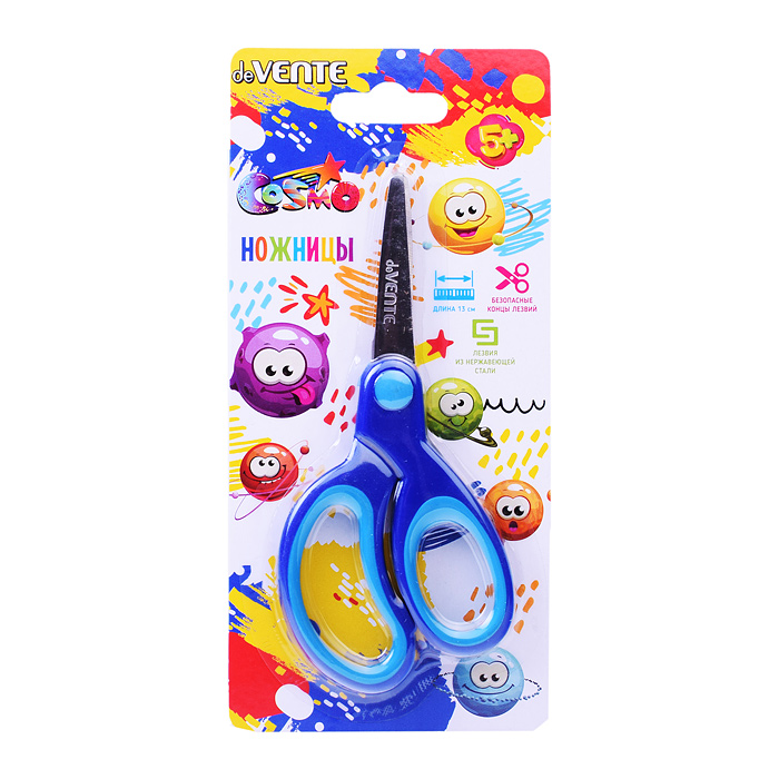 Ножницы детские "Cosmo" 13 см. с закругленными лезвиями, прорезиненными ручками, в картонном