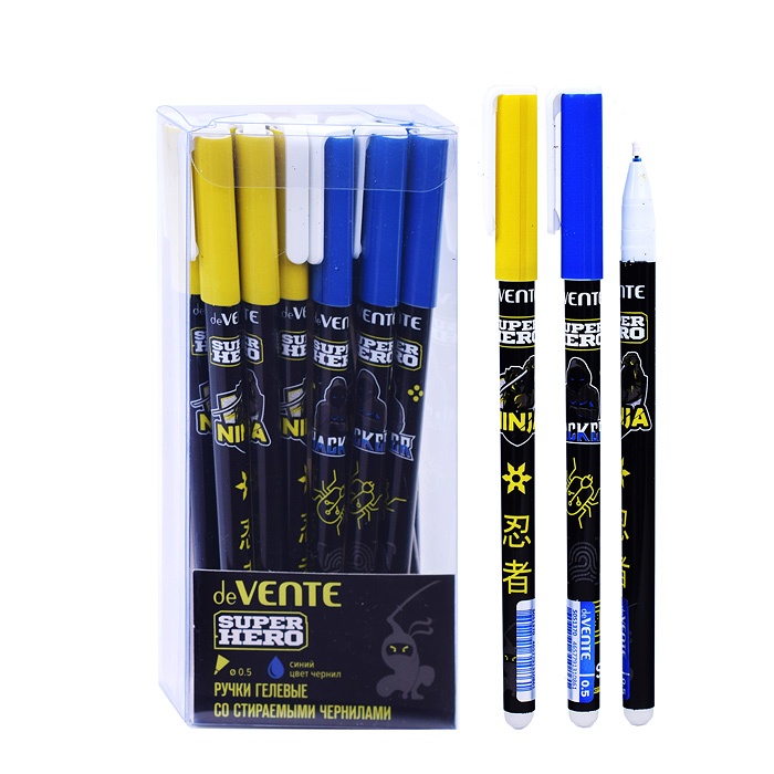 Ручка гелевая стираемая "SuperHero" d=0,5 мм, 2 дизайна корпуса ассорти, с ластиком, сменны