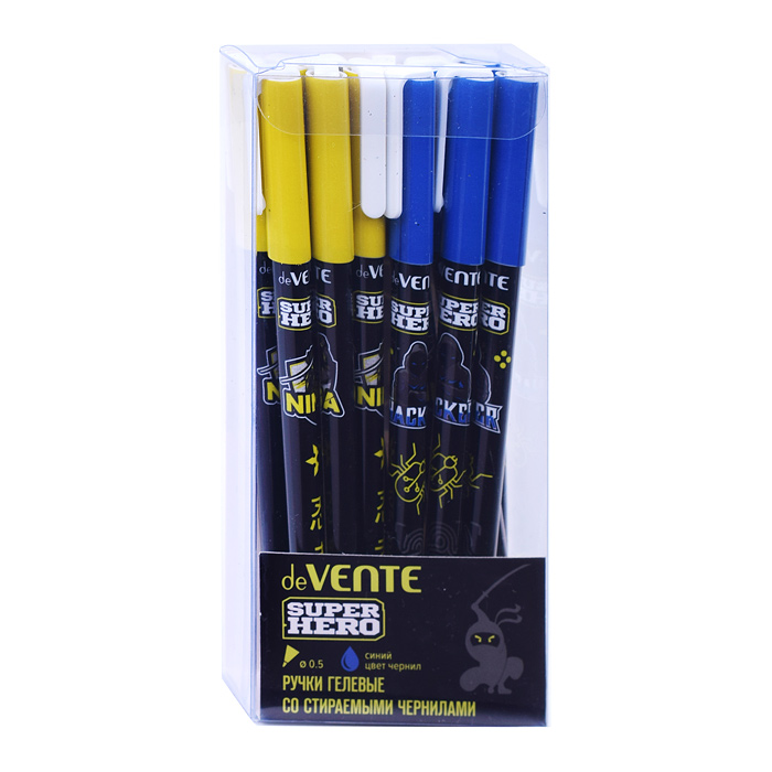 Ручка гелевая стираемая "SuperHero" d=0,5 мм, 2 дизайна корпуса ассорти, с ластиком, сменны