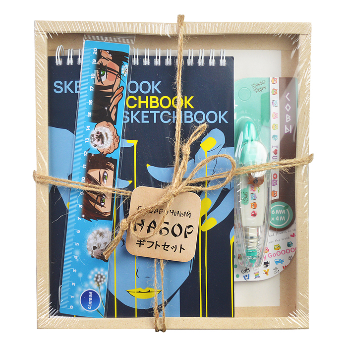 Набор. Скетчбук "Аниме" формат А5, 60 листов + Корректор-лента 6 мм х 4 м с рисунками для коррек