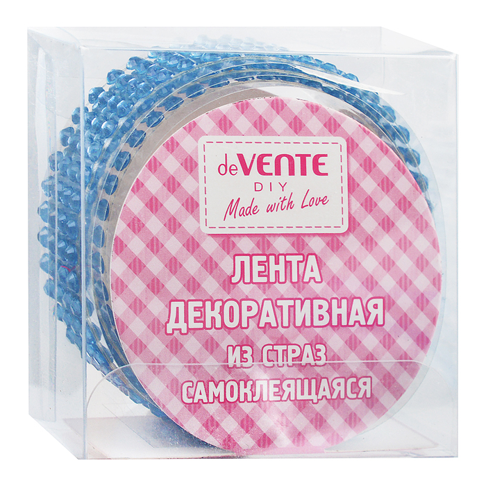 Клейкая лента декоративная "Стразы" бирюзовая, акриловые стразы на полиэтиленовой основе, 1