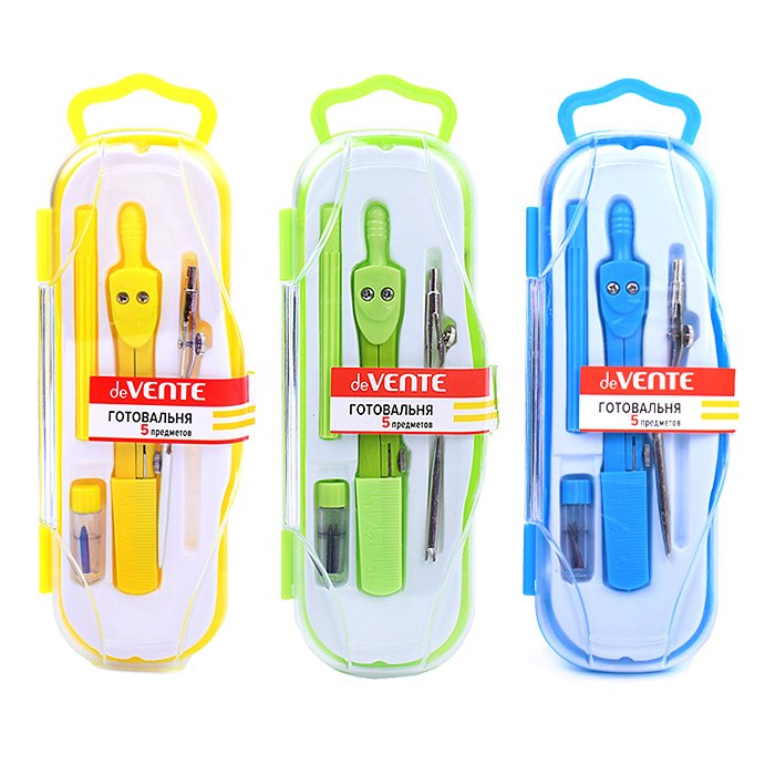 Готовальня (5 предметов) цветной корпус, ассорти 3 цвета Готовальня (5 предметов) цветной корпус, ассорти 3 цвета