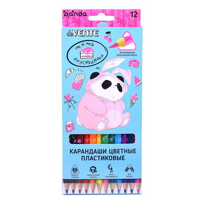 Фото к товару Карандаши цветные 12 цв., пластиковые "Panda" 2М, диаметр грифеля 3 мм, трёхгранные, пла Карандаши цветные 12 цв., пластиковые "Panda" 2М, диаметр грифеля 3 мм, трёхгранные, пла