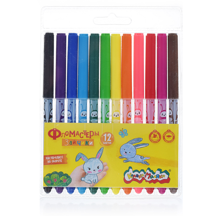 Фломастеры 12 цв. вент. колп. кругл. корп. принт на корпусе Фломастеры 12 цв. вент. колп. кругл. корп. принт на корпусе