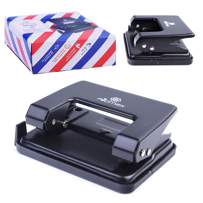 Дырокол "Attomex" (20 листов) металлический, с линейкой, в картонной коробке, черный