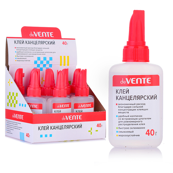 Клей канцелярский, на водной основе 40 г в пластиковой бутылочке, пластиковый колпачок со в Клей канцелярский, на водной основе 40 г в пластиковой бутылочке, пластиковый колпачок со в
