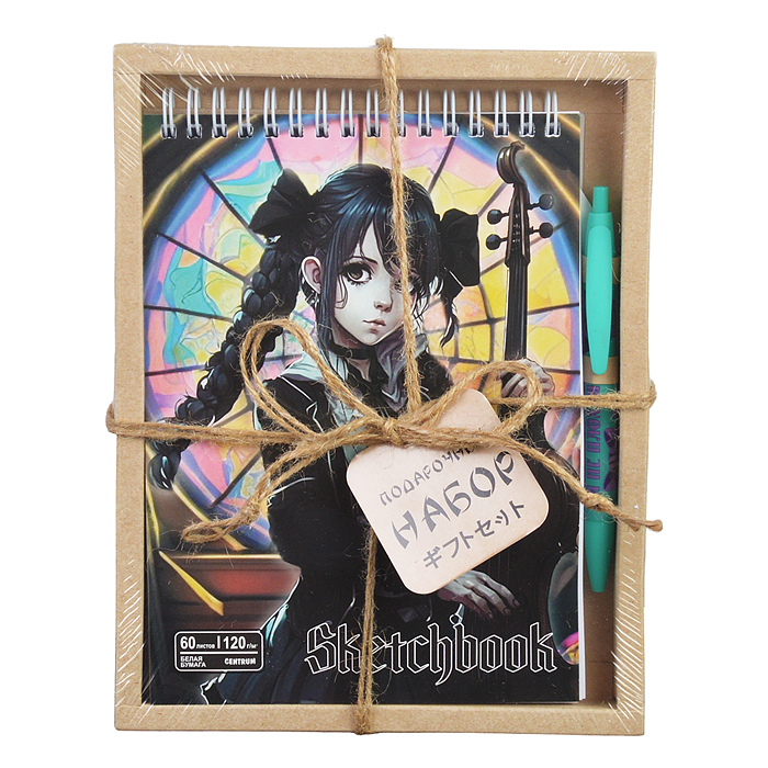 Набор. Скетчбук "Вэнсдэй" формат А5, 60 листов + Ручка шариковая Soft touch, в подарочной упаковк