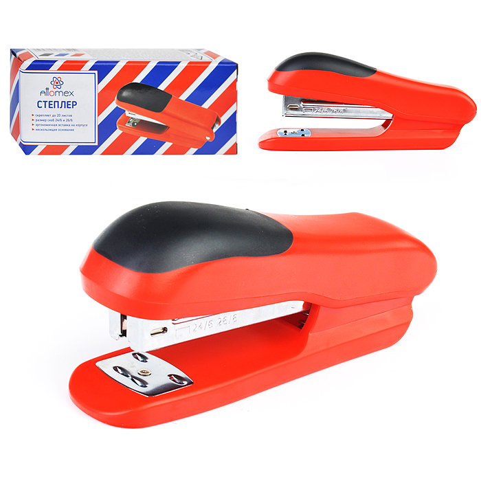 Степлер 24/6&26/6 (мощность 20 листов, глубина скрепления 50 мм) пластиковый, 2 вида скреп