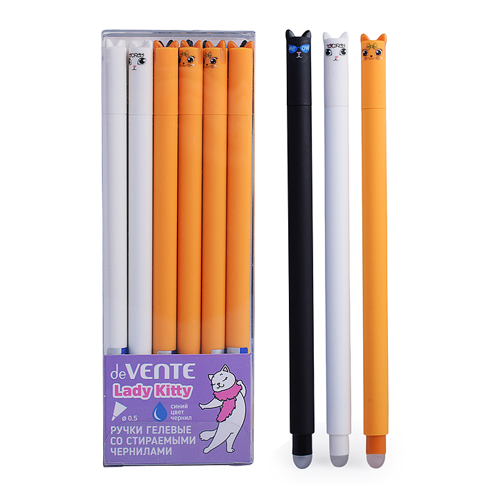 Ручка гелевая стираемая "Lady Kitty" d=0,5 мм, цвета корпуса ассорти 3 цвета, с декоративны