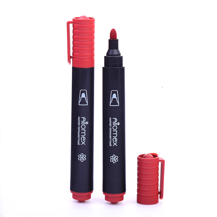 Фото к товару Маркер перманентный круглый корпус, пулевидный наконечник, ширина линии 3 мм, красный Маркер перманентный круглый корпус, пулевидный наконечник, ширина линии 3 мм, красный