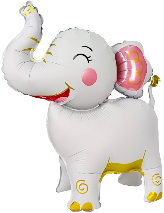 Шар 3D (25''/64 см) Фигура, Слоник, Белый, Сатин, 1 шт. в уп.