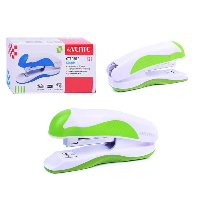 Степлер "Color" № 10 (мощность 12 листов, глубина скрепления 45 мм) 