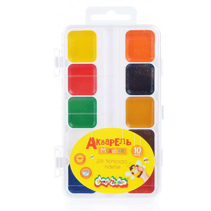 Акварель 10 цв. квадратный кювет. без кисти, пластиковая упаковка Акварель 10 цв. квадратный кювет. без кисти, пластиковая упаковка