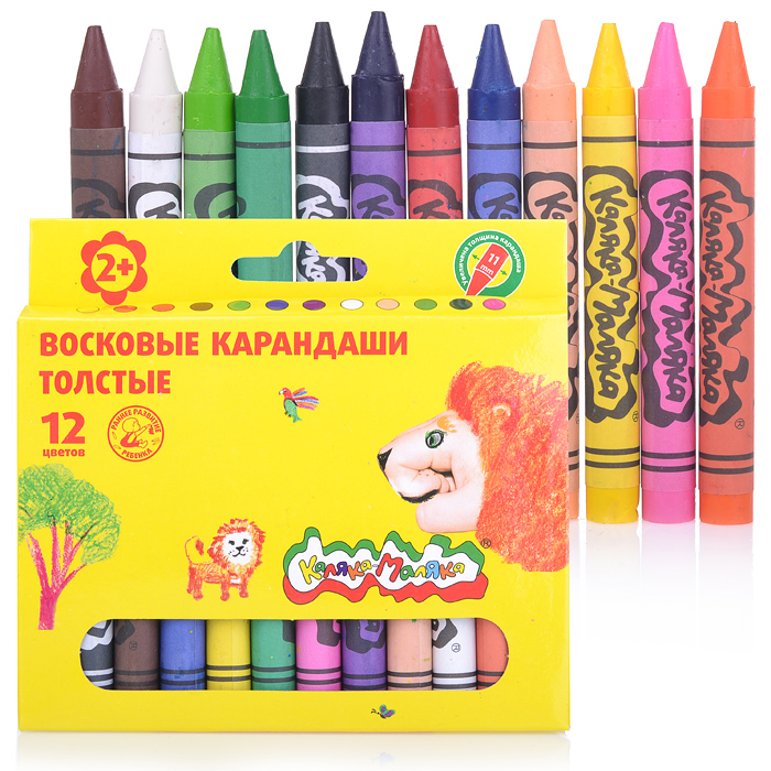 Карандаши восковые 12 цветов, толстые круглые Карандаши восковые 12 цветов, толстые круглые