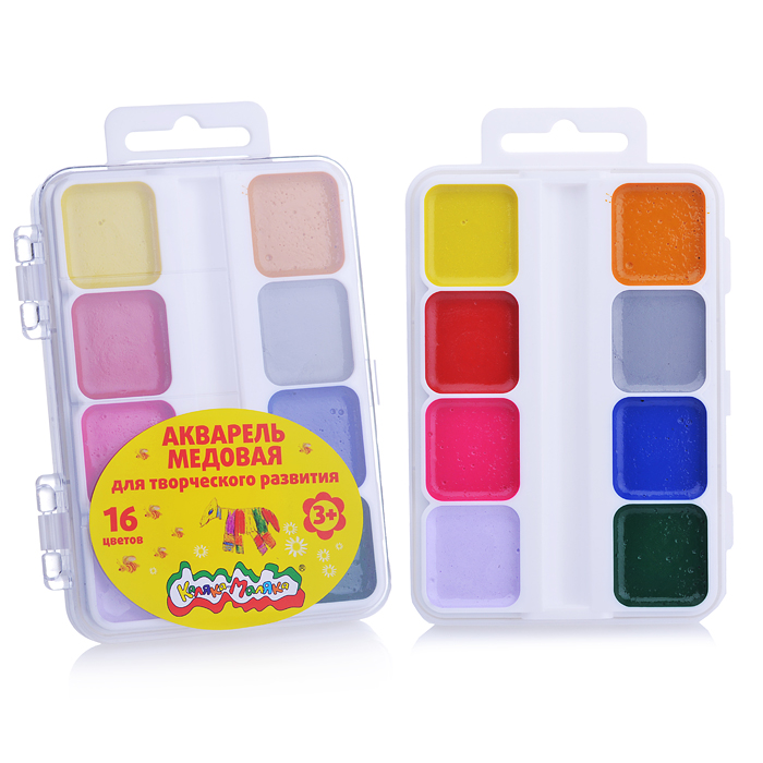 Акварель 16цв., цветов, квадратный кювет, пластиковая упаковка без кисти Акварель 16цв., цветов, квадратный кювет, пластиковая упаковка без кисти