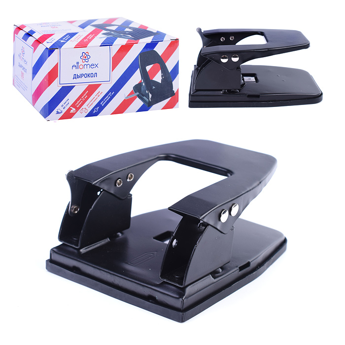 Дырокол "Attomex" (30 листов) металлический с линейкой, в картонной коробке, черный