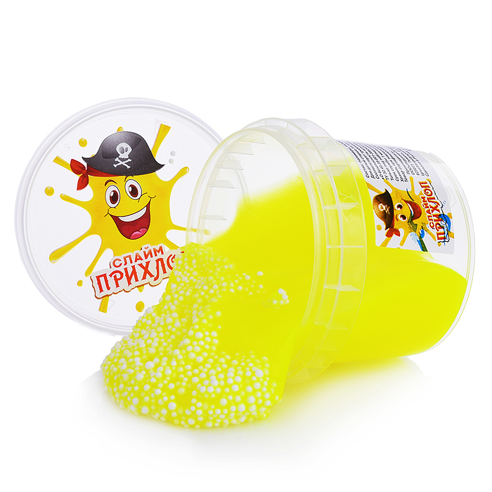 Слайм Мальчик пират, желтый с шариками 90гр. Слайм Мальчик пират, желтый с шариками 90гр.