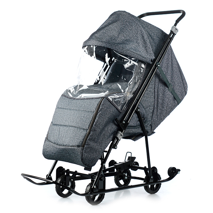 Санки-коляска Снежинка универсал-1 (лен черный крупный) Санки-коляска Снежинка универсал-1 (лен черный крупный)