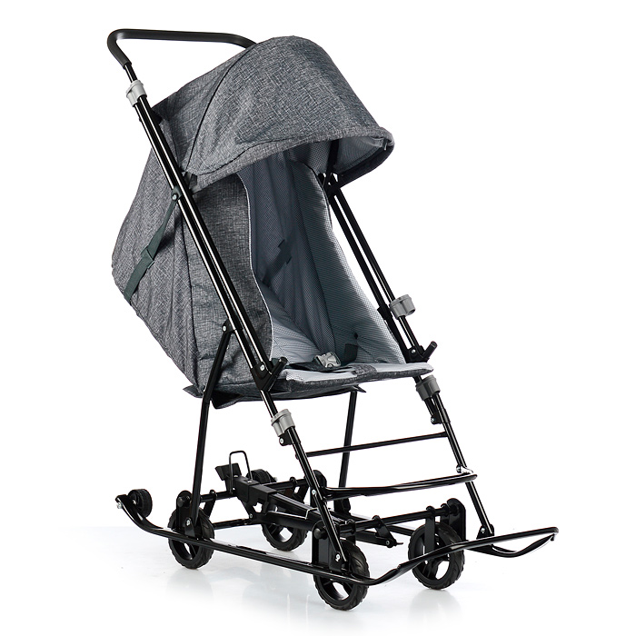 Фото к товару Санки-коляска Снежинка универсал-1 (лен черный крупный) Санки-коляска Снежинка универсал-1 (лен черный крупный)