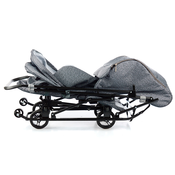 Фото к товару Санки-коляска Снежинка универсал-1 (лен черный крупный) Санки-коляска Снежинка универсал-1 (лен черный крупный)