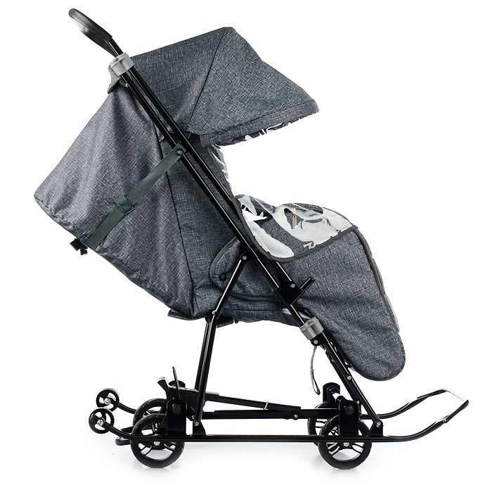 Фото к товару Санки-коляска Снежинка универсал-1 (лен черный крупный) Санки-коляска Снежинка универсал-1 (лен черный крупный)