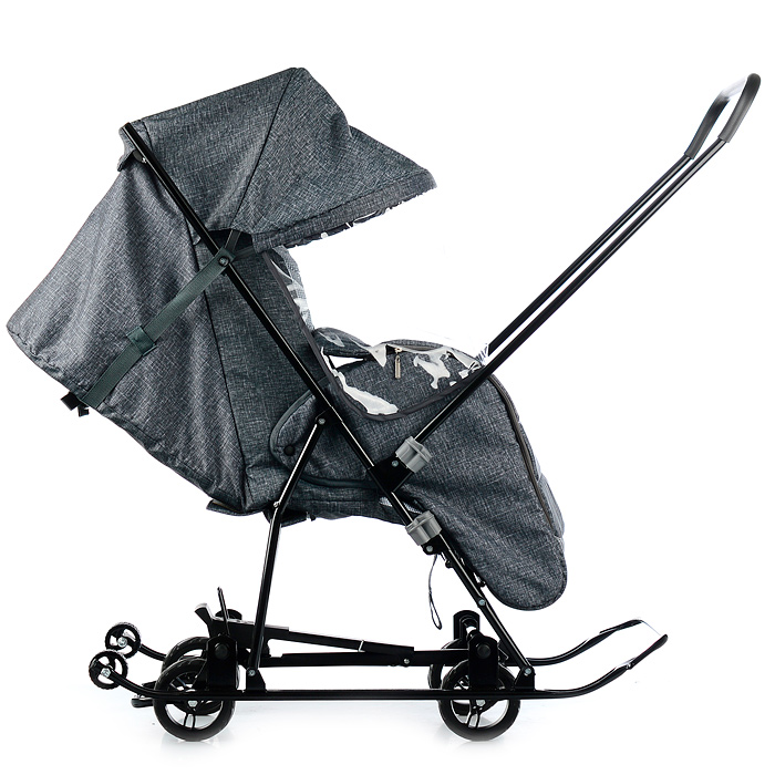 Фото к товару Санки-коляска Снежинка универсал-1 (лен черный крупный) Санки-коляска Снежинка универсал-1 (лен черный крупный)