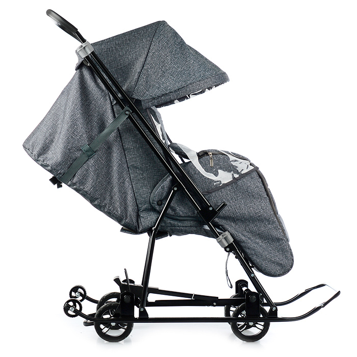 Фото к товару Санки-коляска Снежинка универсал-1 (лен черный крупный) Санки-коляска Снежинка универсал-1 (лен черный крупный)