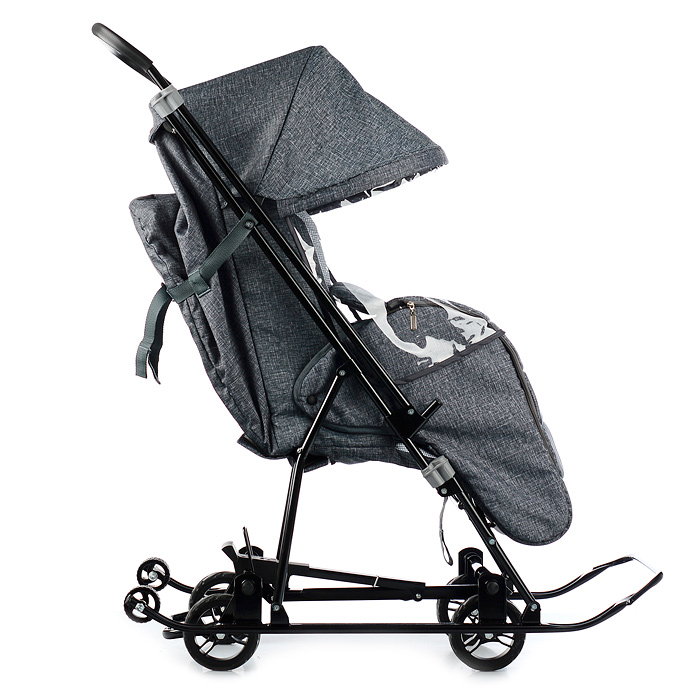 Фото к товару Санки-коляска Снежинка универсал-1 (лен черный крупный) Санки-коляска Снежинка универсал-1 (лен черный крупный)