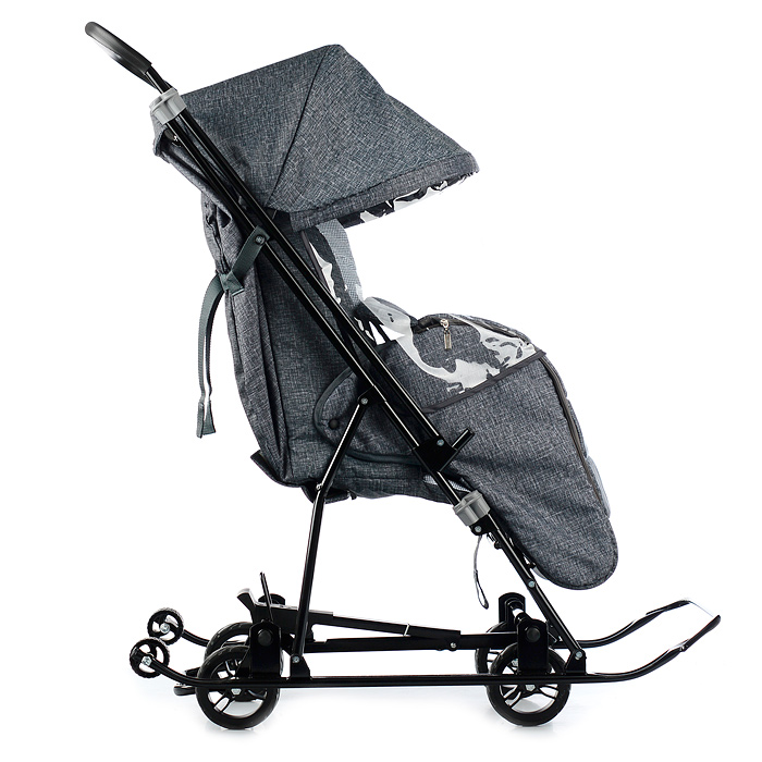 Фото к товару Санки-коляска Снежинка универсал-1 (лен черный крупный) Санки-коляска Снежинка универсал-1 (лен черный крупный)