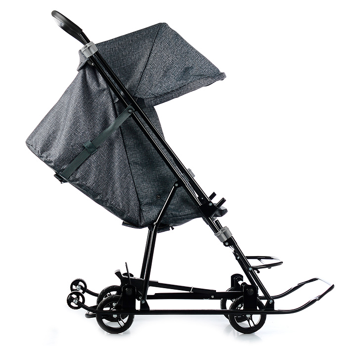 Фото к товару Санки-коляска Снежинка универсал-1 (лен черный крупный) Санки-коляска Снежинка универсал-1 (лен черный крупный)