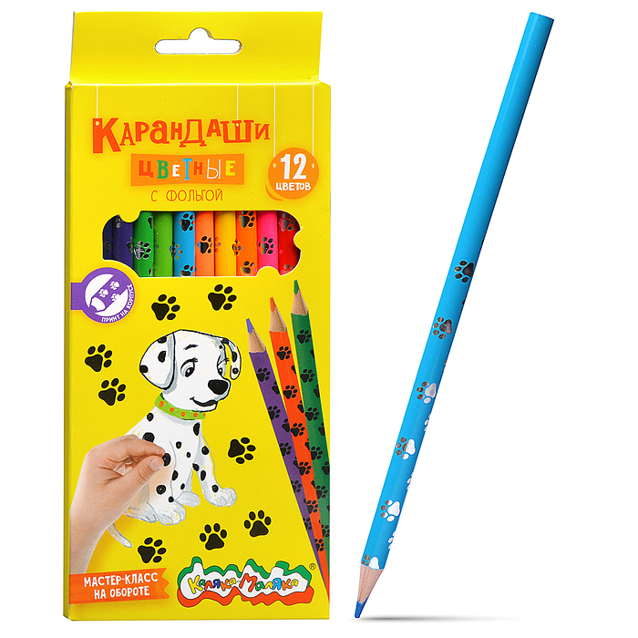 Набор цветных карандашей 12 цв. "Лапки" кругл. корп. дерев. карт.уп. принт на корпусе