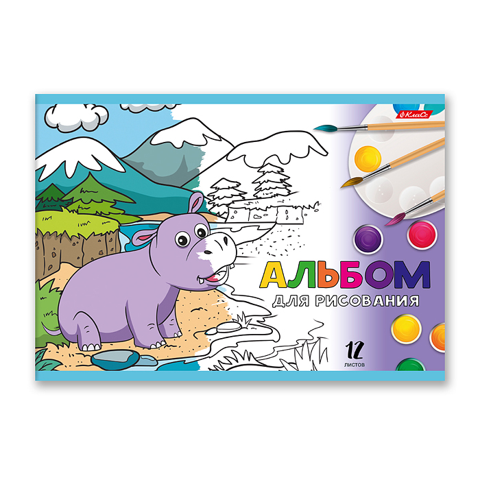 Альбом для рисования 12л. A4 "Зоопарк" на скобе