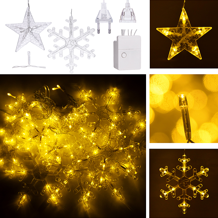 Электрогирлянда интерьерная "Звёздочки и снежинки" тёплый свет