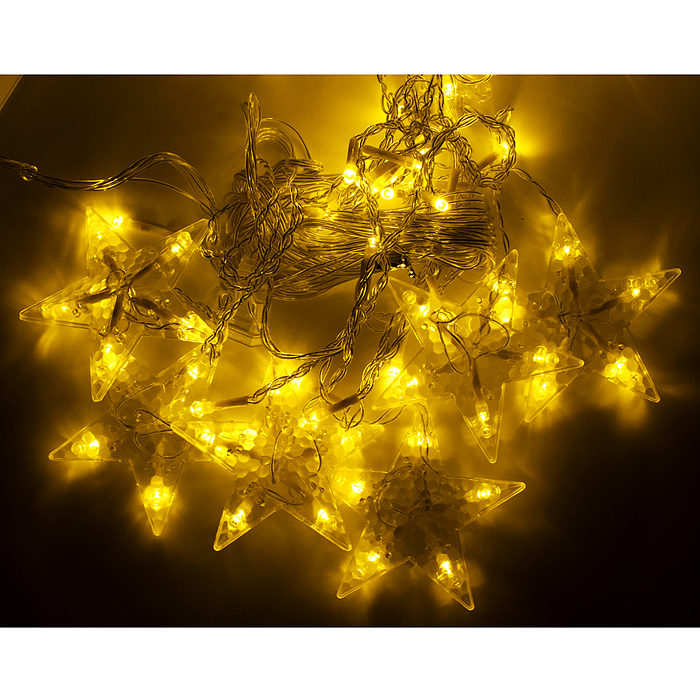Фото к товару Электрогирлянда интерьерная "Звёздочки и снежинки" тёплый свет Электрогирлянда интерьерная "Звёздочки и снежинки" тёплый свет