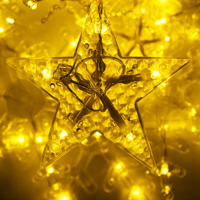 Фото к товару Электрогирлянда интерьерная "Звёздочки и снежинки" тёплый свет Электрогирлянда интерьерная "Звёздочки и снежинки" тёплый свет