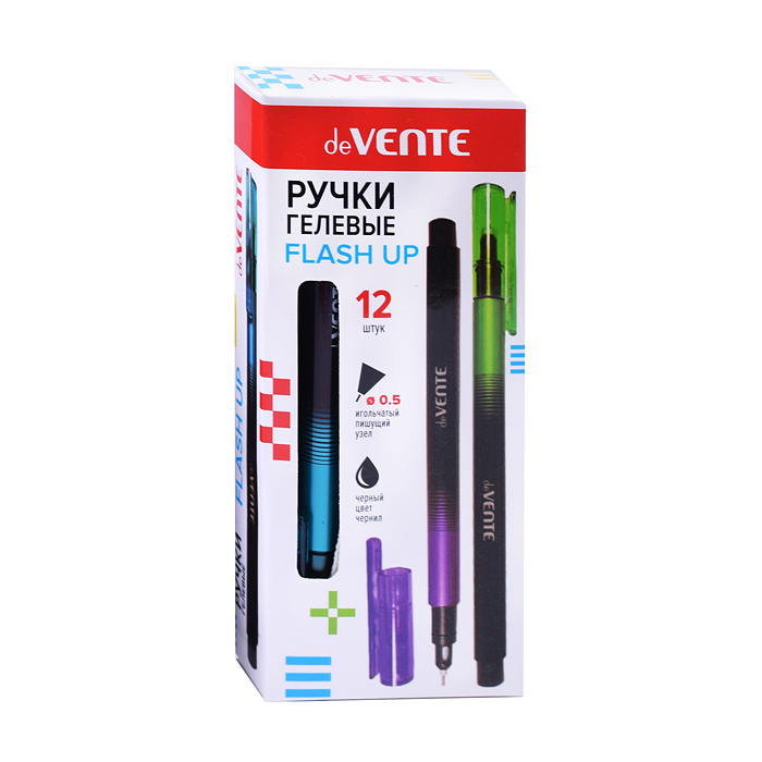 Фото к товару Ручка гелевая "Flash Up" d=0,5 мм, круглый корпус ассорти 4 цветовых решения, индивидуальна Ручка гелевая "Flash Up" d=0,5 мм, круглый корпус ассорти 4 цветовых решения, индивидуальна