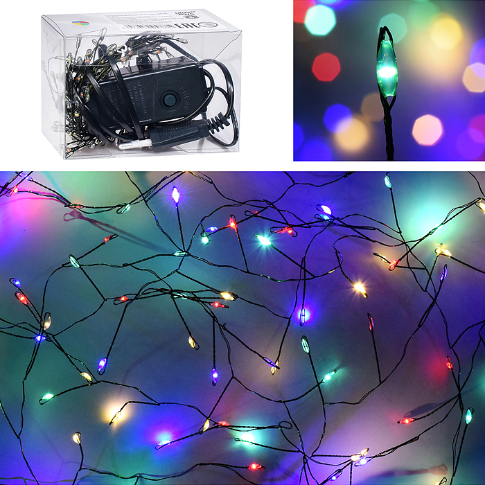 Электрогирлянда Мишура, 3м, 100 ламп, цветная Электрогирлянда Мишура, 3м, 100 ламп, цветная