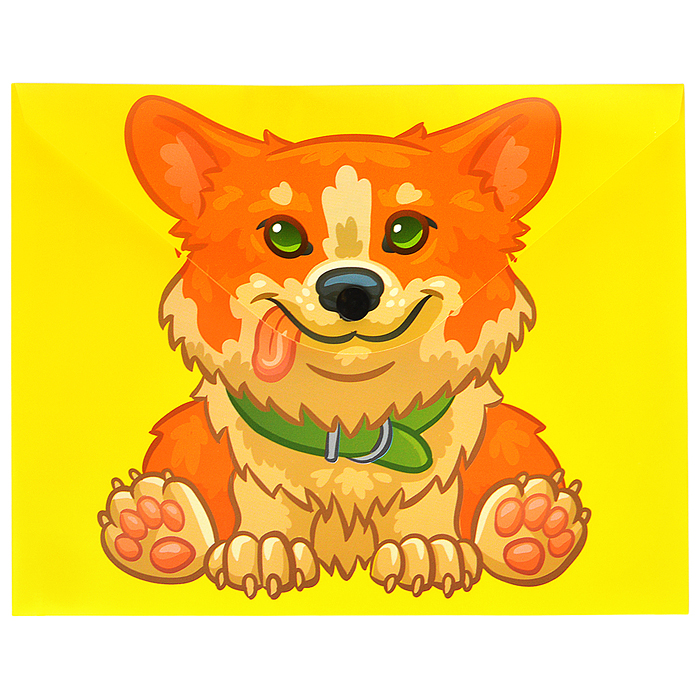 Папка-конверт на кнопке А5, пластик, "Корги" 180 мкм, двусторонняя печать