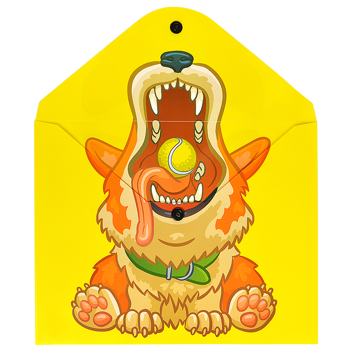 Папка-конверт на кнопке А5, пластик, "Корги" 180 мкм, двусторонняя печать