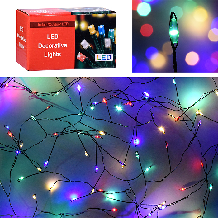 Электрогирлянда 3м, 200 ламп, цветная, зеленый провод Электрогирлянда 3м, 200 ламп, цветная, зеленый провод