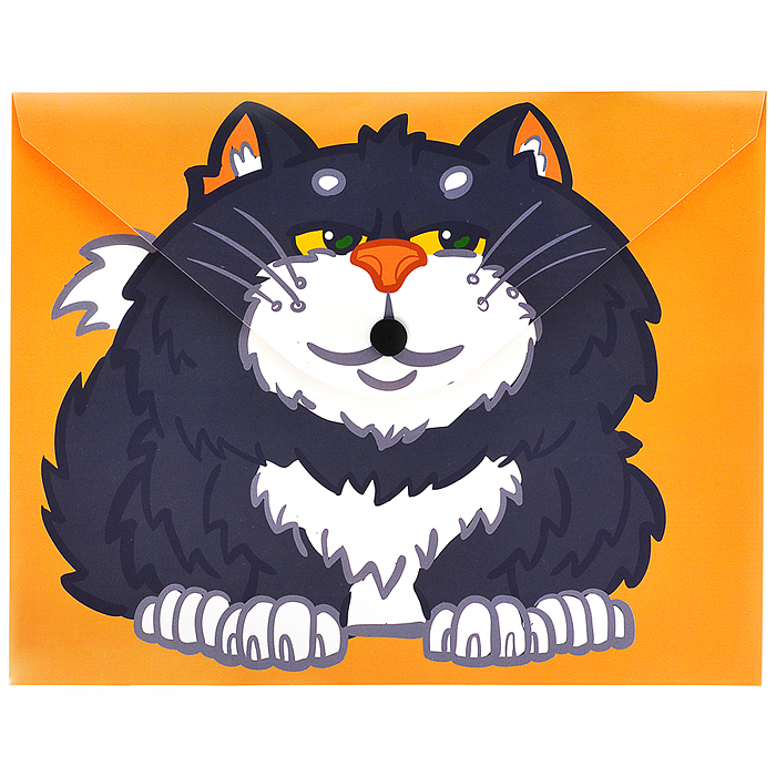 Папка-конверт на кнопке А5, пластик, "Кот с лягушкой" 180 мкм, двусторонняя печать